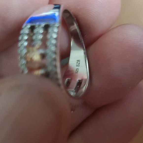 STERLING SWAROVSKI SALMON STONE RING SZ 7 - Picture 2 of 2